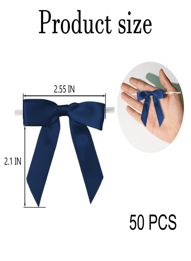 TULOBI 50Pcs Navy Blue Twist Tie Bows for Gift Wrapping 2.5" Satin Ribbon Bow for Treat Bags Cake Balloons Birthday Party Favors Wedding Decorations - Image 2